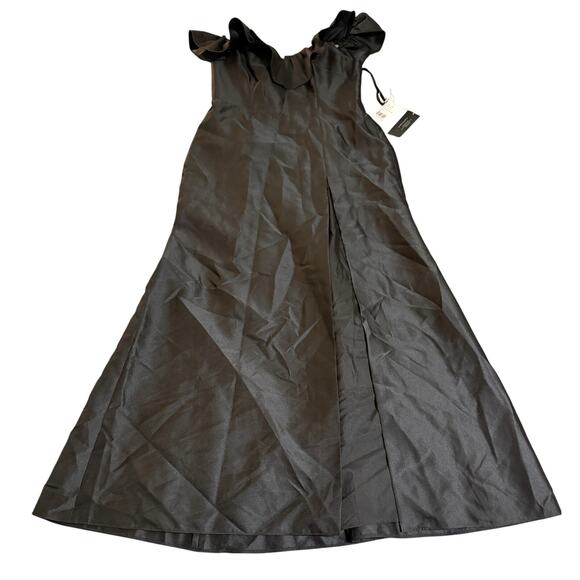 NWT Alfred Sung Black Gown SZ 14 R Women Off Shoulder Ruffle Neck Satin Trumpet - Picture 3 of 14